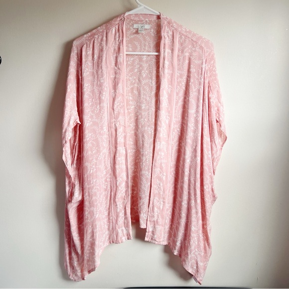 LOFT Tops - Loft Pink White Patterned Short Sleeve Kimono Blouse XS Small